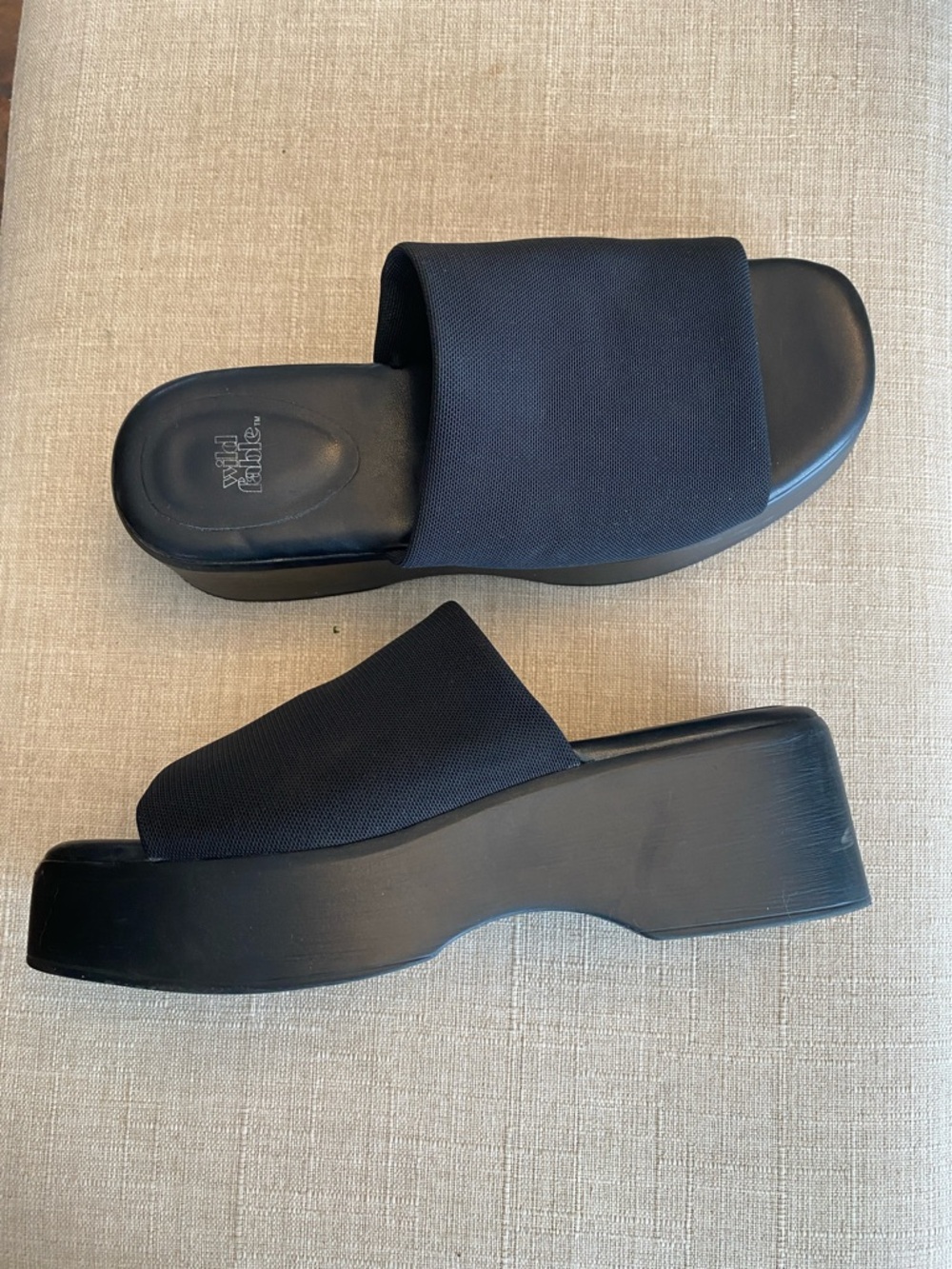 Platform Slide Sandals in Black by Wild Fable